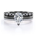 thumbnail image 1 of JeenMata Anillo de Compromiso Solitario 2 Ct Corte Pera, Pavé 3 Puntas, Filigrana Milgrain Art Déco, Conjunto Anillo Boda Trío, Baño Oro Negro 18 K sobre Plata, 1 of 6