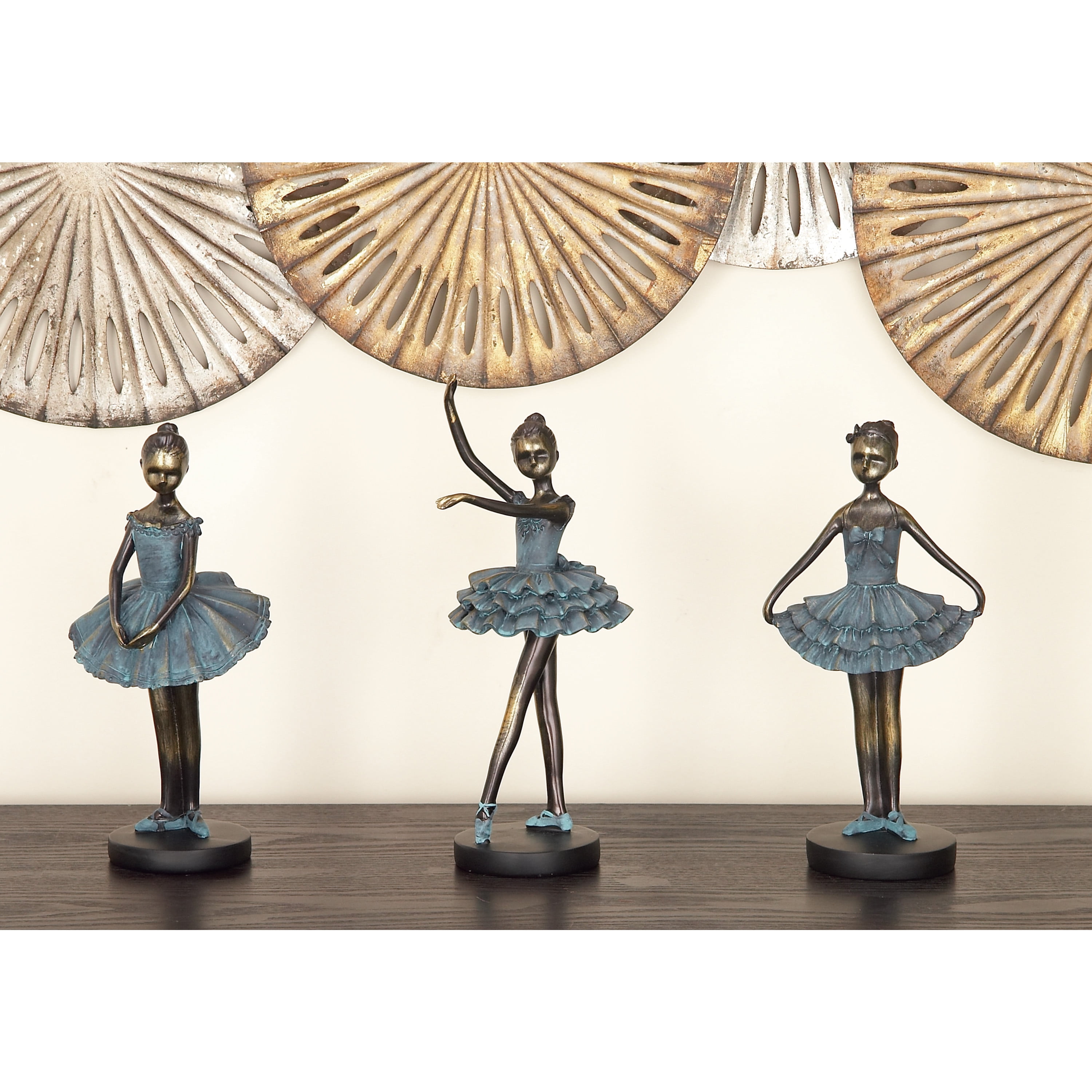 6"W, 12"H Teal Polystone Dancer Sculpture, by DecMode (3 Count)