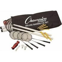 Champion Sports Outdoor Badminton Set: Deluxe Lawn & Party Game Kit Includes 4 Rackets 2 Shuttlecocks Net Poles & Posts plus Free Carrying Case - Great for BBQ Camping or the Beach