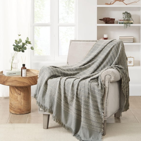 Highline Bedding Co. Rolled Stripe Throw (Cream/Grey)