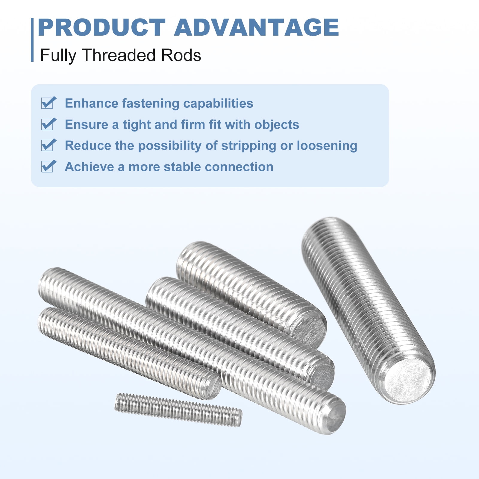 8Pcs M12-1.75x100mm Fully Threaded Rods, 304 Stainless Steel Thread Bar Studs