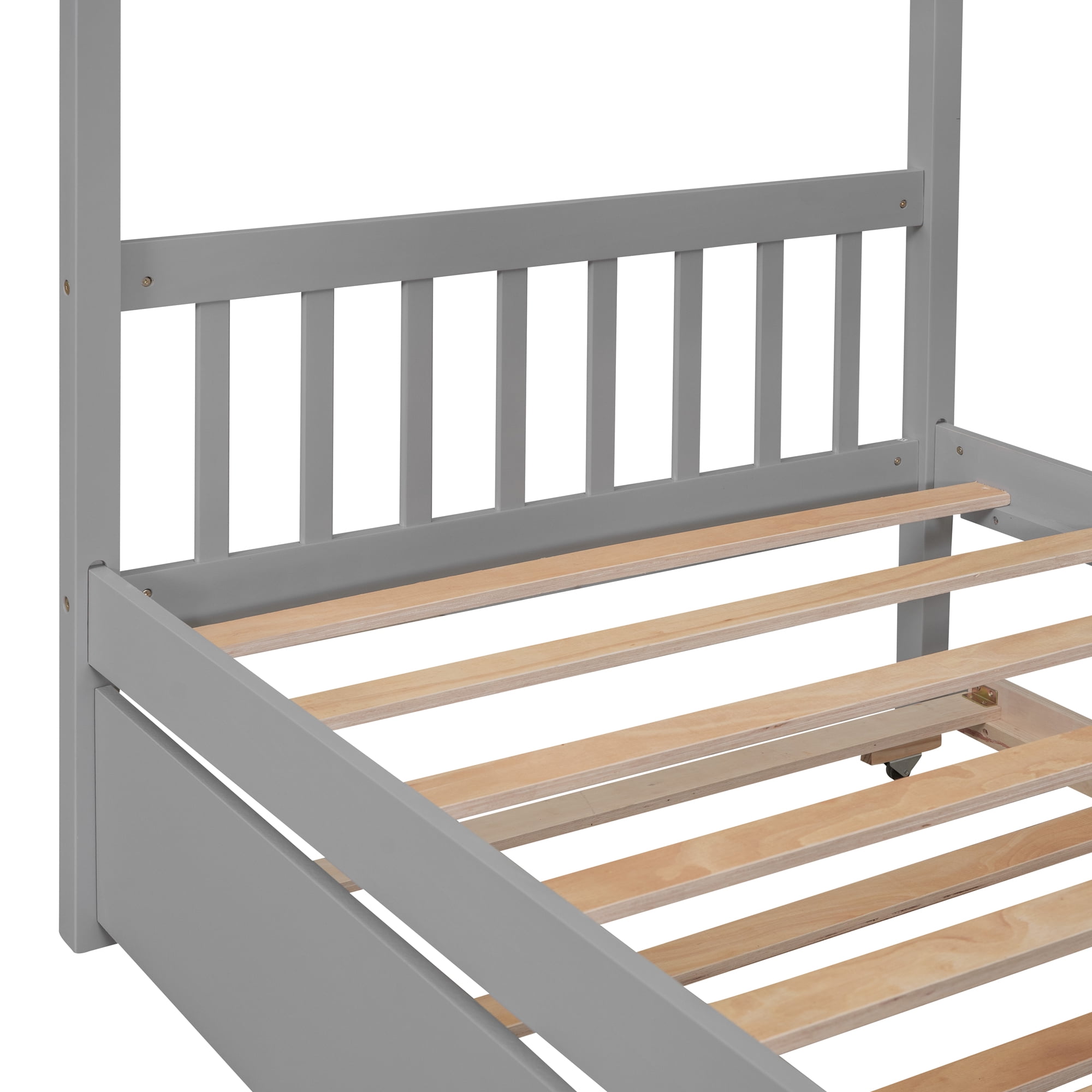 Bellemave Twin Size House Bed with Trundle, Wood Platform Bed Frame with House Shape Roof for Teens (Gray)