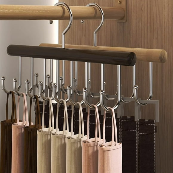 Djiypn Belt Hanger for Closet, Belt Organizer with 360° Rotating Hooks, Wooden Tie and Belt Rack for Closet Accessories Organizers and Storage, 22.2x6.69 in, 2Pack