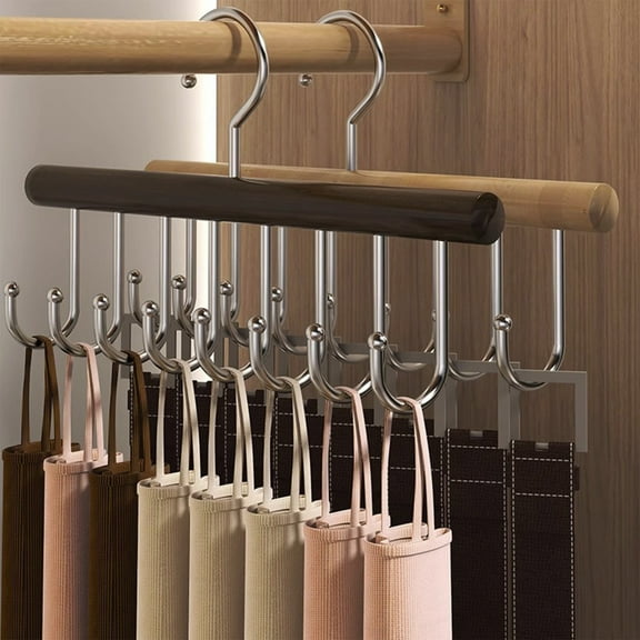 Bxaolu Belt Hanger for Closet, Belt Organizer with 360° Rotating Hooks, Wooden Tie and Belt Rack for Closet Accessories Organizers and Storage, 22.2x6.69 in, 2Pack