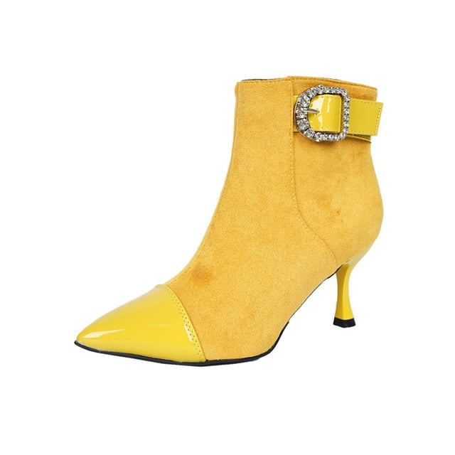 Women's Fashion Casual Pointed Toe Solid Color Side Zipper Mid-Heel Ankle Boots