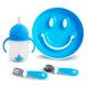 thumbnail image 2 of Juego de comedor para niños pequeños Munchkin Be Happy incluye placa de succión taza de paja y utensilios azul, 2 of 3