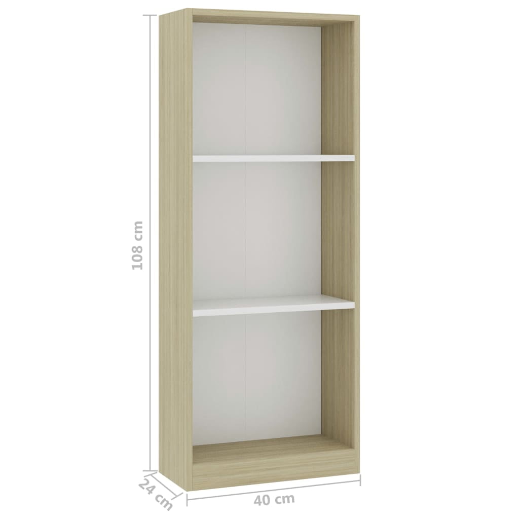 Veryke 3-Tier Bookcase, Contemporary Wood Multipurpose Shelf for Storage and Display, Wood Color and White