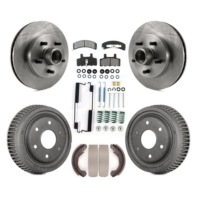 Transit Auto Front Rear Disc Brake Rotors Hub Assembly Semi-Metallic Pads and Drum Kit (7Pc) for Car 1992-1994 1998 GMC Yukon RWD with 10" Diameter 6 Lug Wheels K8S-102283