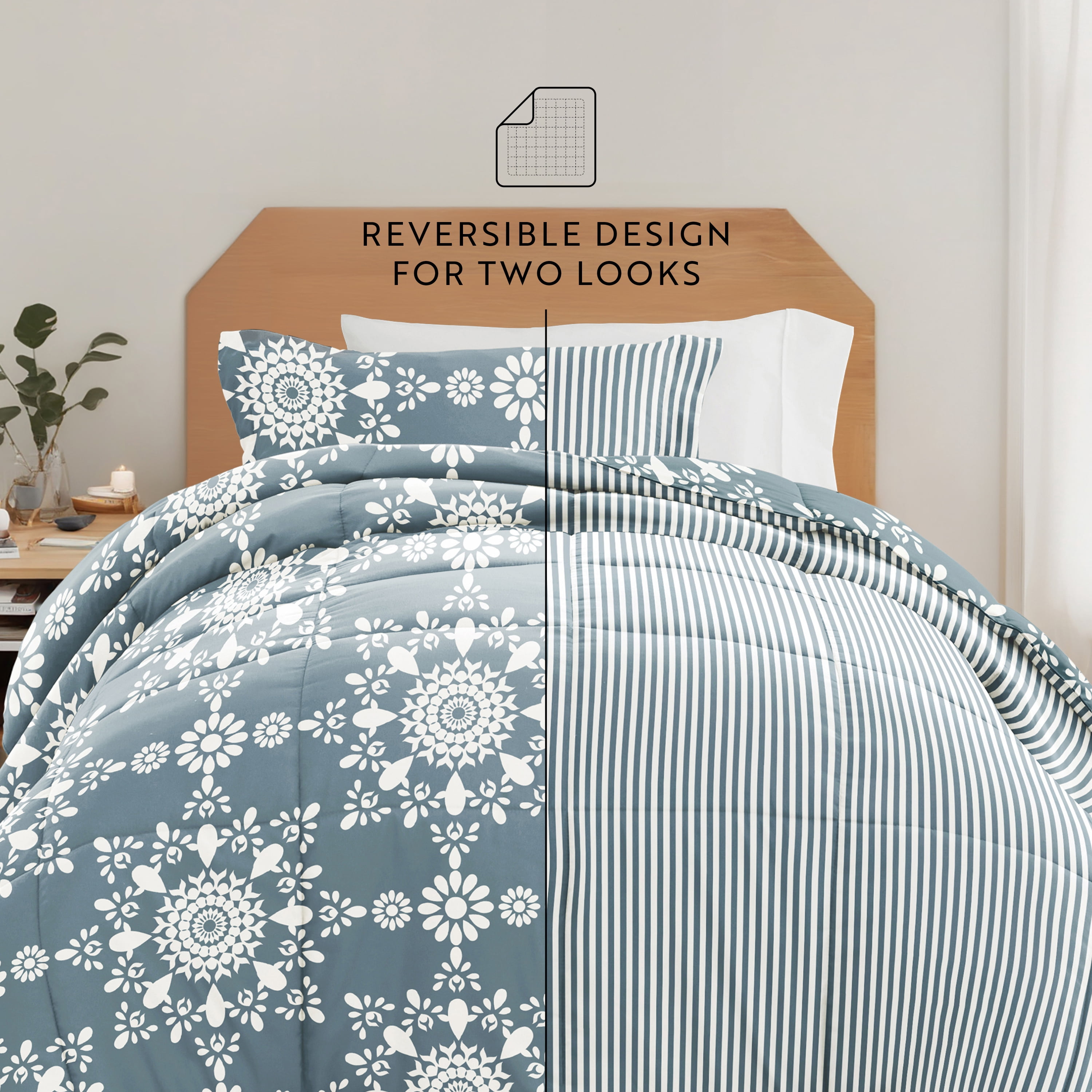 Noble Linens 8 Piece Dorm Bedding Bundle, Comforter & Sheet Set, Pillows, Laundry Bag