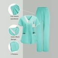 thumbnail image 2 of Pxxlle Scrub Sets for Women Plus Size Elastic Waistband Pants and V Neck Short Sleeve Nurse Uniform with Pockets Green XL, 2 of 10