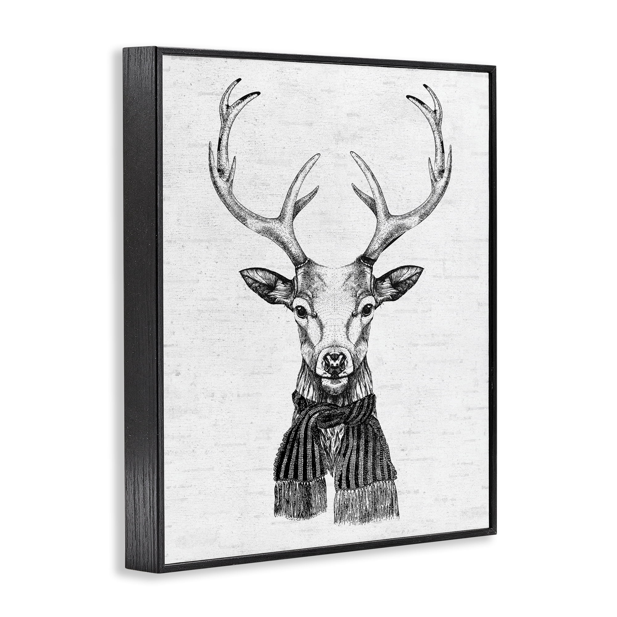 Stupell Industries Monochrome Holiday Deer Animals & Insects Painting Black Framed Art Print Wall Art, 11 x 14