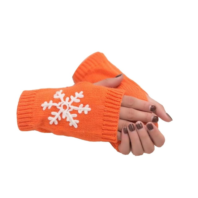 fastboy 1 Paire Tricot Demi-Doigt Confortable Hiver Délicat Simple Tricot Artisanat Couvre les Doigts Couvre Main avec Motif de Flocon de Neige Rouge Orange