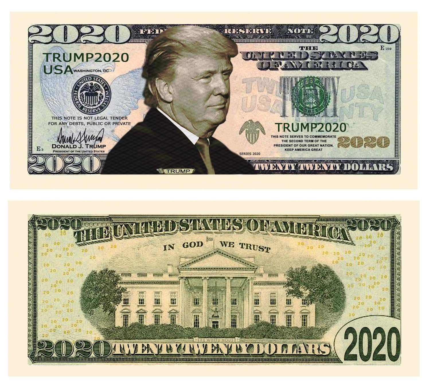2 Sleeved Trump Commander-In-Chief Million Dollar Note Novelty Bill USA SELLER 