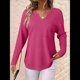 thumbnail image 5 of Blusas para Mujer, de Punto Gofre, de Larga, con Cuello en V y Muescas, Informales, Modernas, de Color Liso, Holgadas Rosa Roja XXL, 5 of 7