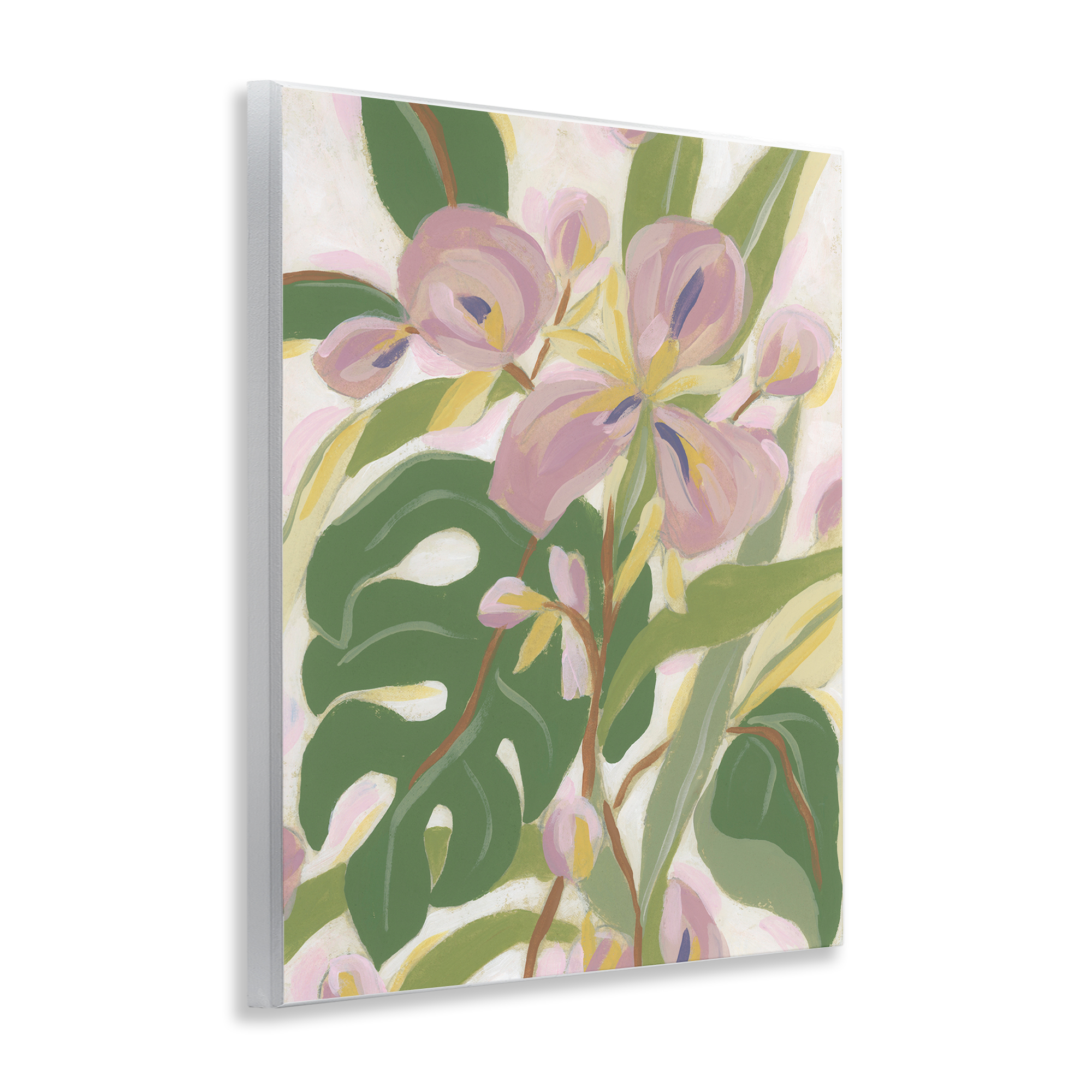 Stupell Industries Monstera & Pink Flower Plants & Flowers Painting Unframed Art Print Wall Art, 11 x 14