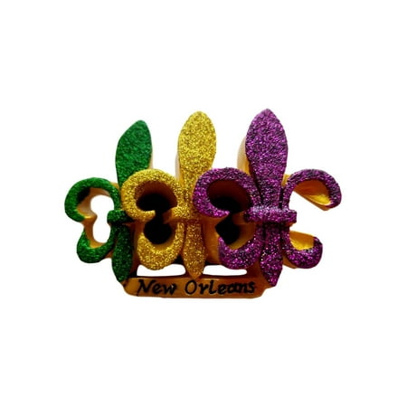 Glitter Magnet - Purple Green Gold Glitter Fleur De Lis Mardi Gras Magnet Party Favor