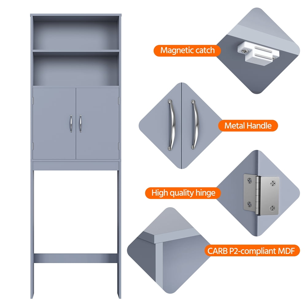 Alden Design Wooden Over Toilet Storage Cabinet with Shelves for Bathroom, Gray