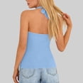 thumbnail image 6 of Women's 2026 Summer Halter Wrap Tops Sleeveless V Neck Ruched Tie Fitted Racerback Trendy Going Out Tops Halter Wrap Top with Side Ring Light Blue XXL, 6 of 9