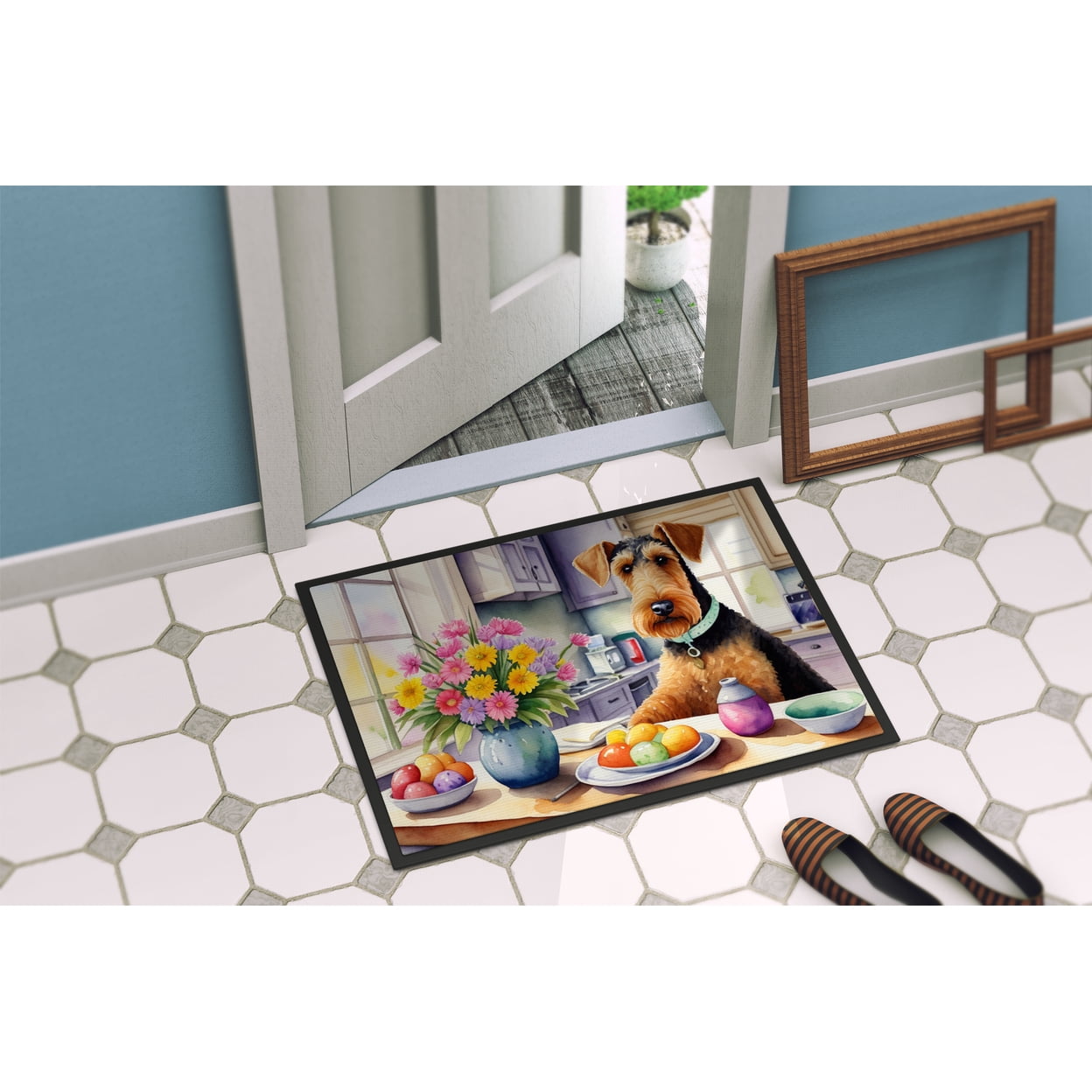 Decorating Easter Yorkshire Terrier Doormat