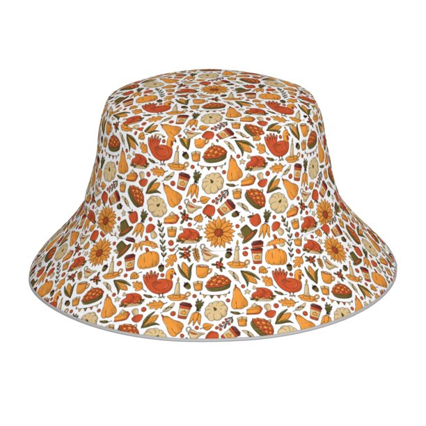 Fotbe Thanksgiving with Food Sombrero Tipo Pescador con Estampado – Sombrero de Sol de Algodón de Moda para Playa, Golf, Pesca