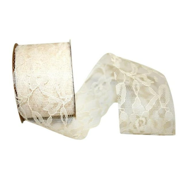 Reliant Ribbon 8122-810-40J 2.5 in. 25 Yards Charlene Lace Ribbon, Ivory