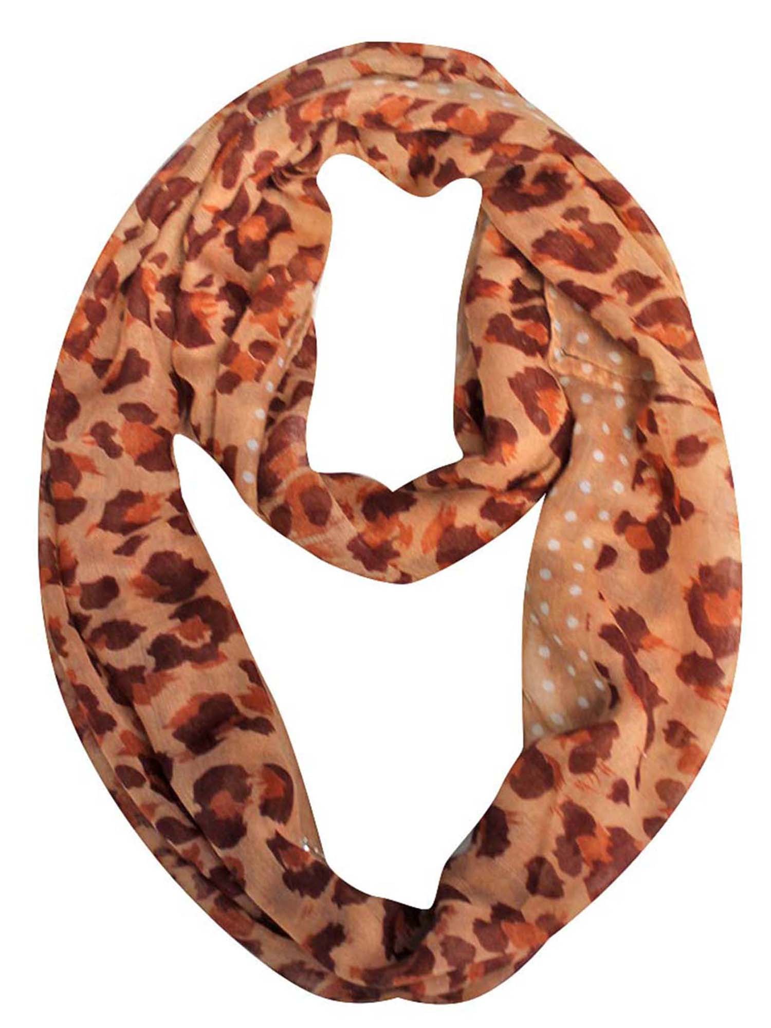 Brown Leopard Print Infinity Scarf With Rhinestone Design