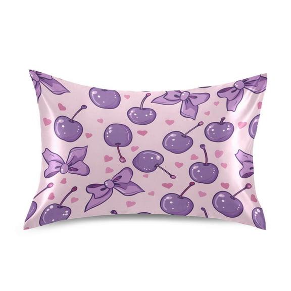 Satin Pillow Case Cherries and Bows Standard Silk Pillow Cover for Hair and Skin Envelope Closure 20"x26"