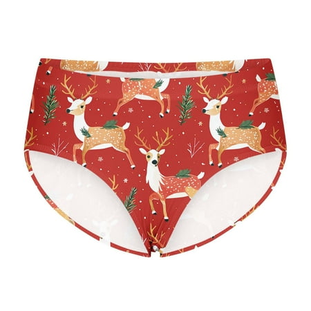 Tao Tao Women Christmas Deer Prints High Cut Bikini Short Panties Plus Size Underwear Cotton Briefs Soft Breathable High Waist Brief Multicolor 5XL