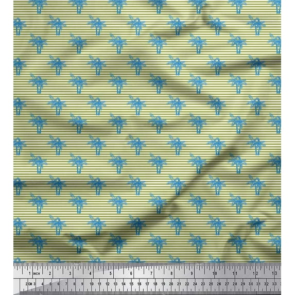 Soimoi Rayon Fabric Stripe & Palm Tree Decor Fabric Printed Yard 42 Inch Wide