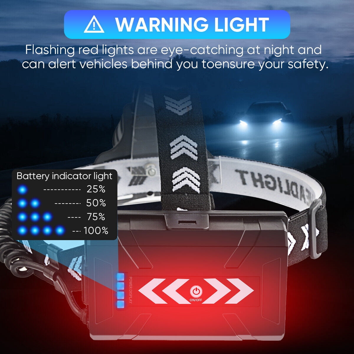 1pc Garberiel 30W High Lumens Rechargeable Headlamp,Super Bright LED Headlamp with Power Output Function, 3Modes LED Headlight for Hiking, Camping, Fishing (Included Battery)