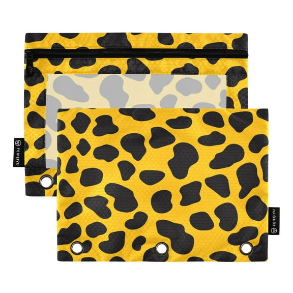 2 Pack Flip Folders with Clear PVC Window Binder Pouches 3-Ring Binder Organizer for Office & Home Leopard Print