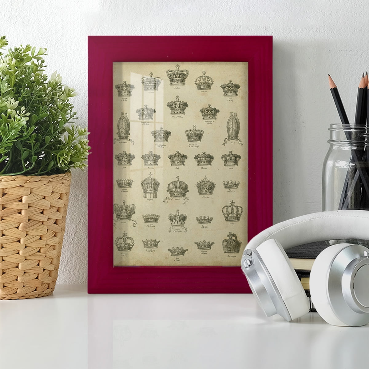 Heraldic Crowns & Coronets V -Framed Print w/glass-Cherry Red