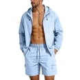 thumbnail image 2 of FNFYFH Men Big and Tall 2 Piece Rash Guard Long Sleeve UPF 50+ Sun Protection Full Zip Hoodie and Shorts Lightweight Athletic Jackets Sets for Hiking Cycling Fishing, 2 of 10