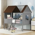 thumbnail image 2 of Bellemave Twin Size Low Loft Bed with Two Side Windows,Wood Loft Bed,Twin Size House Bed Frame(Gray+Brown), 2 of 13