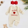 thumbnail image 2 of Hessimy Newborn Baby Girl Fall Outfits Long Sleeve Romper Onesie Bodysuit Infant Bow Clothes(Beige, 2 of 8