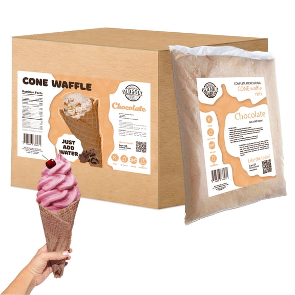 OldSoul Cone Waffle Mix | Cone Waffle Dough Mix | Soy & Nut Free | 30 lbs | 672 Chocolate Waffles