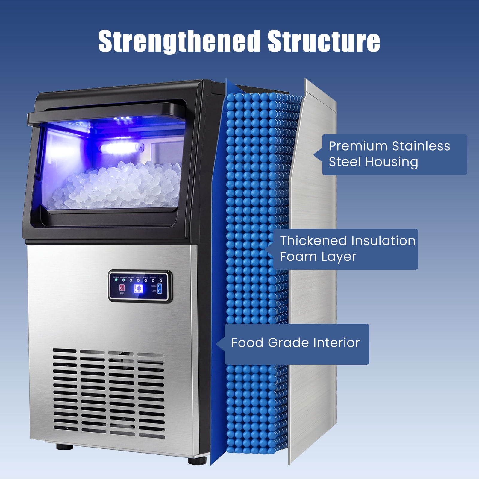Costway Commercial Nugget Ice Maker, 90 LBS/24H Freestanding Undercounter Ice Machine