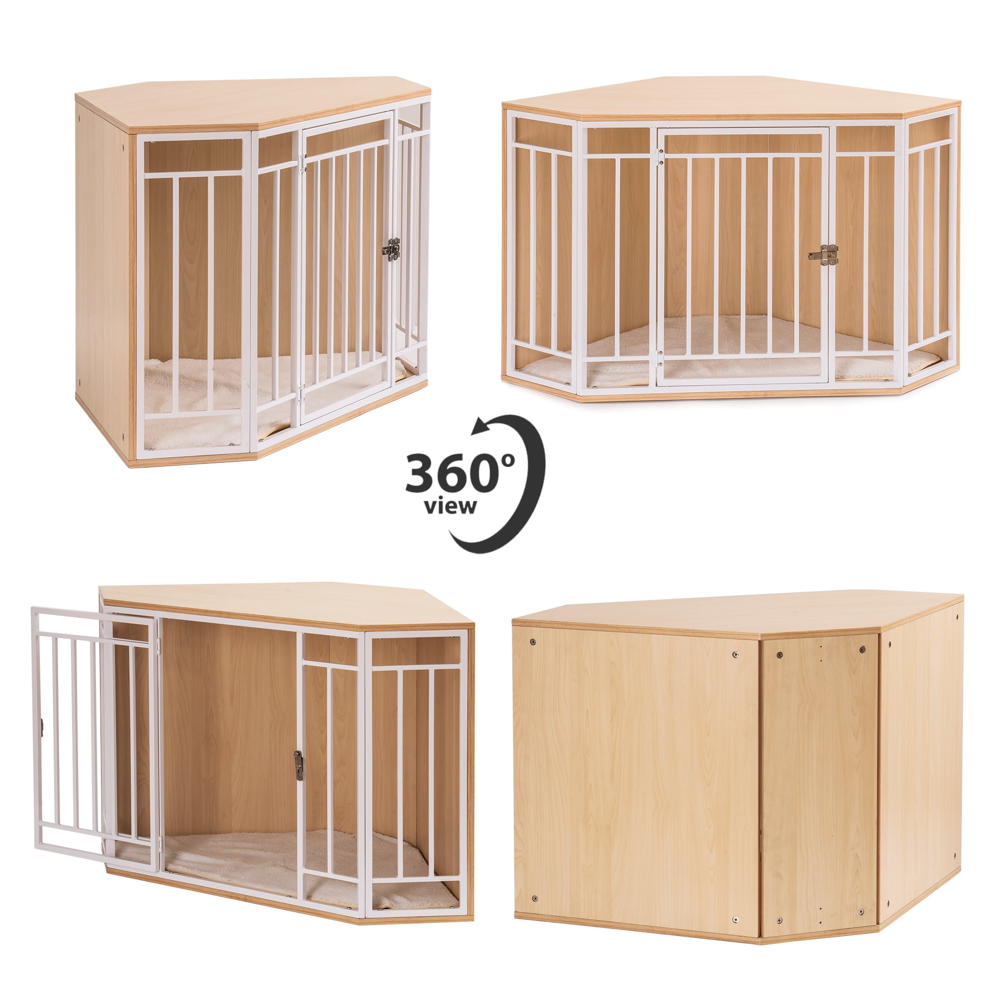 Pefilos 43" Dog Crate Furniture with Cushion, Wooden Dog Cage Dog House Furniture, Indoor Dog Kennel for Small/Medium,End Table, Beige Pefilos 43" Dog Crate Furniture with Cushion, Wooden Dog Cage Dog House Furniture, Indoor Dog Kennel for Small/Medium,End Table, Beige