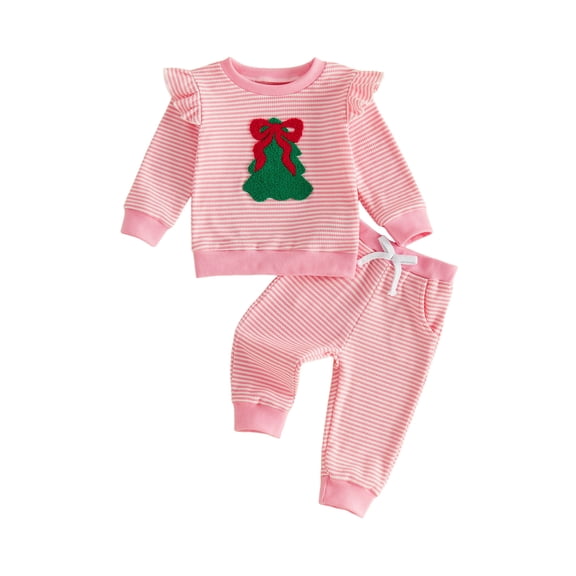 RUINIXCW Baby Girl Christmas Outfits Long Sleeve Tree Embroidery Sweatshirt Pants