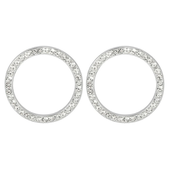 2pcs Car Auto Engine Start Stop Decoration Ring Rhinestone Push Start Button Knob Trim Knob Bling Ring Silver Tone