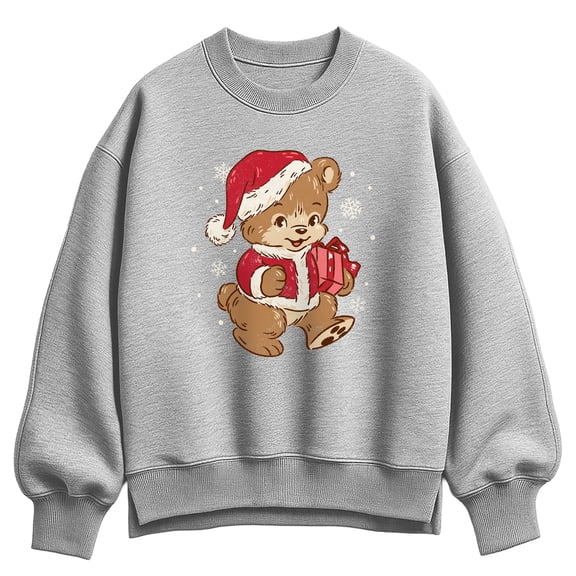 Instant Message - Santa Teddy Bear - Ladies Oversized Fleece Crew Sweatshirt