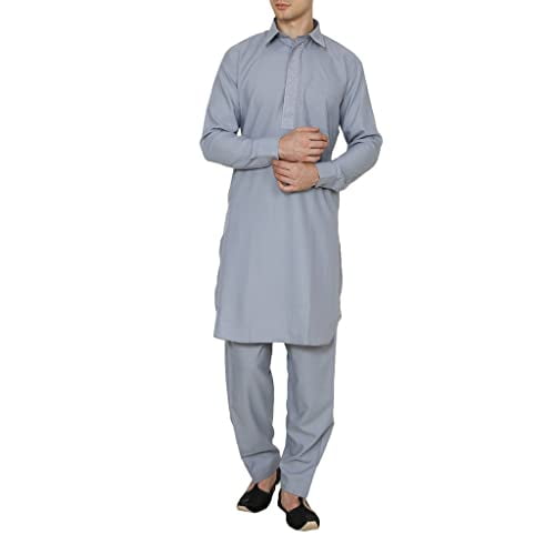 Royal Men's Classic Collar Cotton Blend Embroidered Pathani Suit