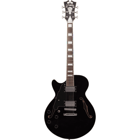 D'Angelico Premier SS Semi-Hollow Lefty Electric Guitar w/ Stop-Bar Tailpiece - Black