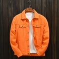 thumbnail image 2 of Rhuody Winter Coats For Men Men'S Autumn Outdoor Solid Colour Loose Style Long Sleeve Denim Jacket Coat Handsome Clothes Orange L, 2 of 9