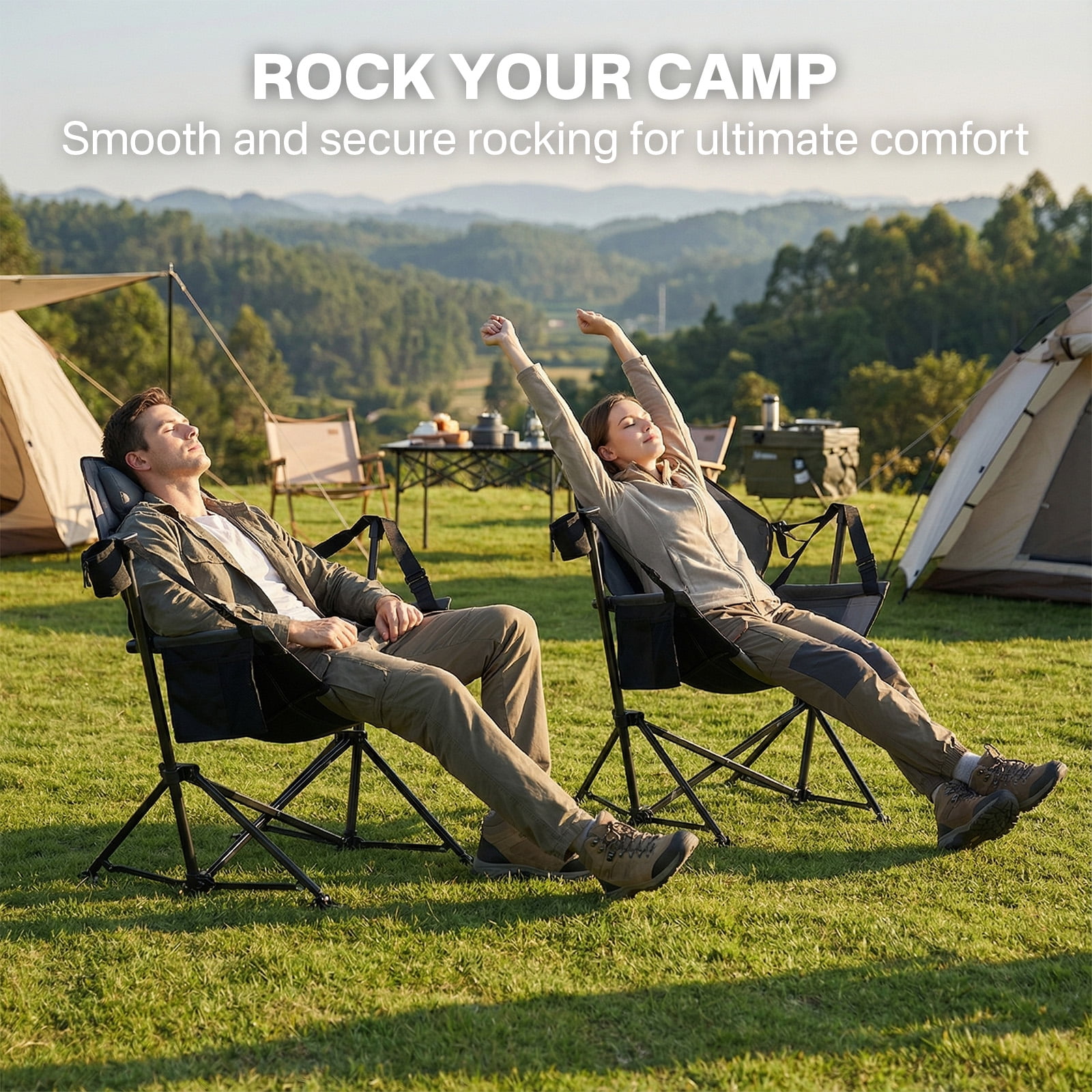 EVER ADVANCED Swinging Hammock Camping Chair with Adjustable Backrest, Supports 300 lbs, Black