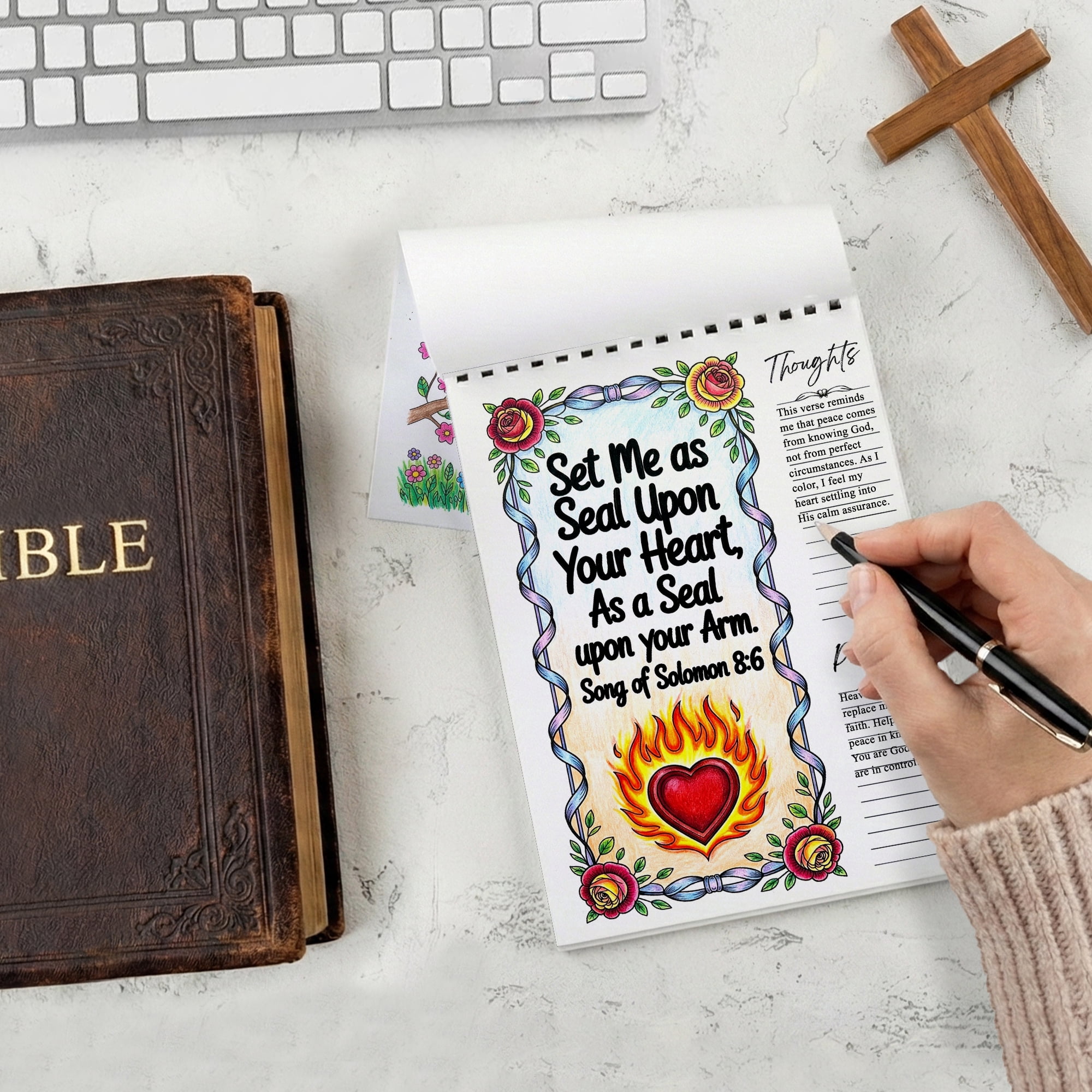 Song of Solomon Coloring Book for Adults, 30 Minimalist Scripture Art Pages with Reflection & Prayer Space, Spiral Bound, A4 or A5 Softcover or Wood Cover