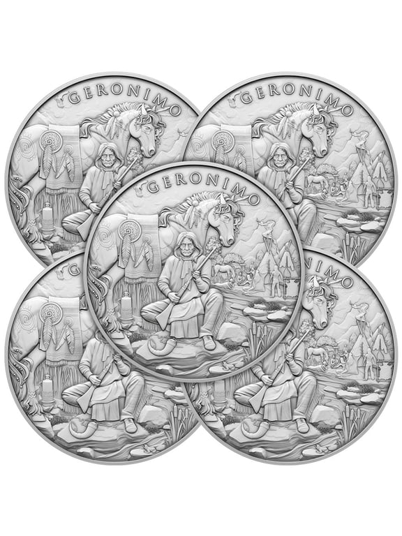 Collectible Lot of 5 - 1 Troy oz Geronimo Design .999 Fine Silver Round
