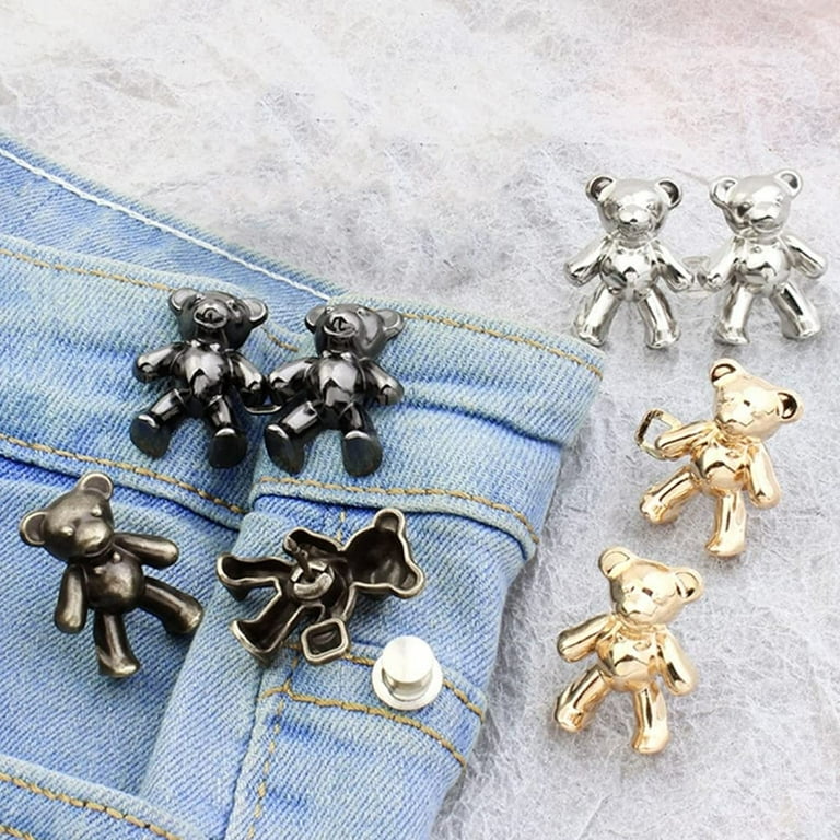 8 Pairs Bear Jeans Button Pins, Adjustable Jean Button Pin, No Sew Pant  Waist Tightener, Jeans Button Replacement Pant Clips for Women Skirt Pant  Jeans, Fashion Jean Buttons Pins, 4Colors 