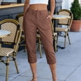 thumbnail image 4 of Capri Pants for Women High Waisted Relaxed Fit Elastic Waist Casual Capris Trousers Crop Chino Pants with Pocket Summer Cropped Pants(Coffee,L), 4 of 8