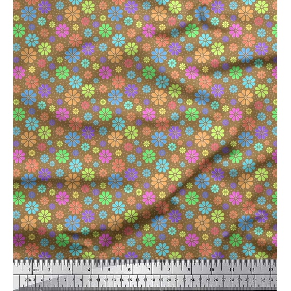 Soimoi Cotton Voile Fabric Circle & Floral Artistic Print Fabric by Yard 42 Inch Wide